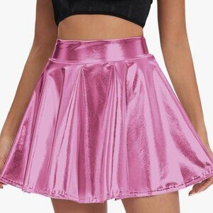 Urban CoCo Women's Shiny Pink Flared Pleated Mini Skater Skirt Size XL